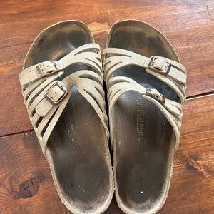Birkenstock Beige Multi-Strap Buckle Slide Sandals